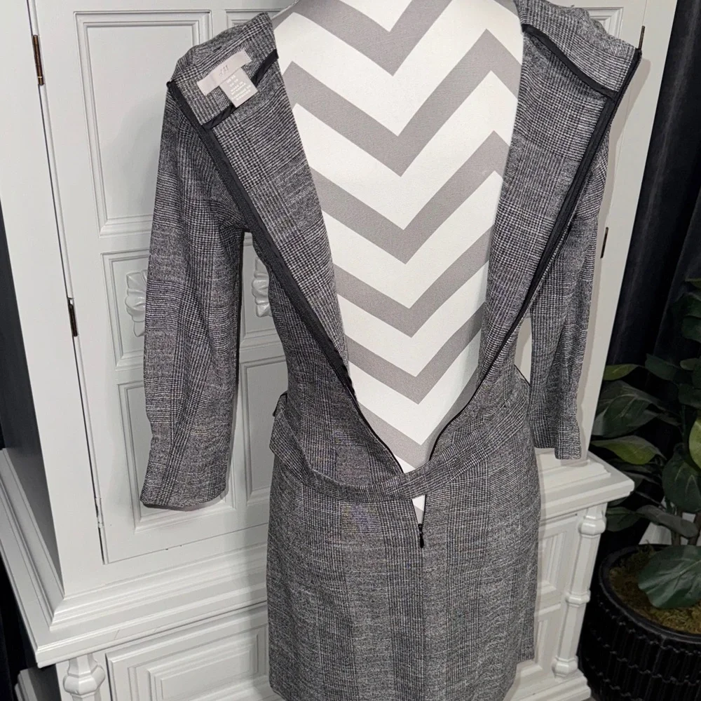 H&M Elegant Gray Plaid Dress Size XS